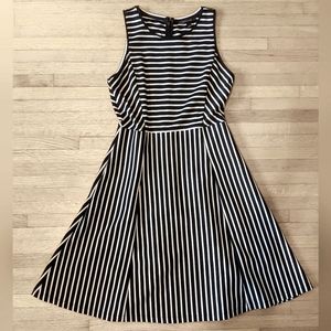 Black and White Striped A-Line Dress With Pockets